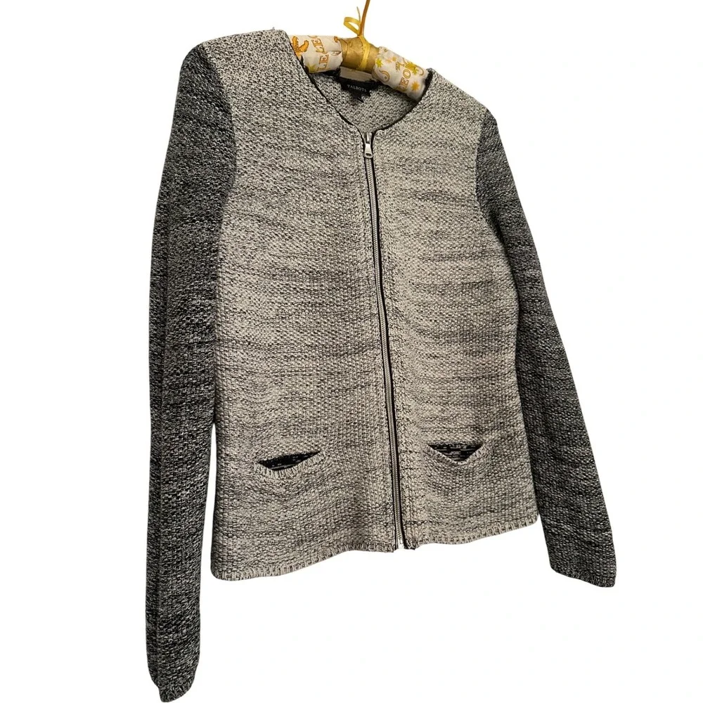 Talbots Womens Black‎ White Marled Metallic Zip Front Knit Cardigan Sweater Sz M